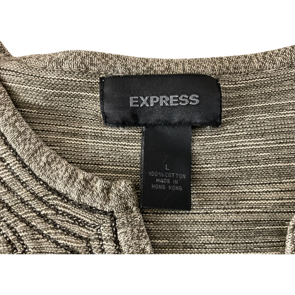 Express Women's Sweater Size Large Cotton V-Neck Embroidered Brown Striped - Picture 7 of 9